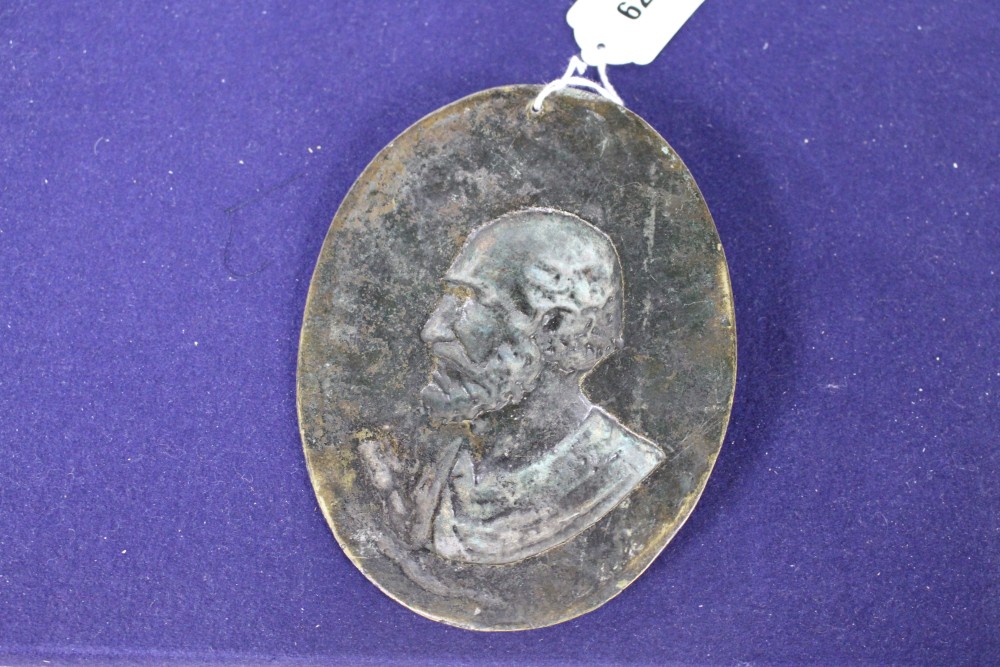 A 19th century Italian bronze plaque of St Peter, inscribed Fancte.Petre.Ora.Pro.Nobis, 19 x 14cm